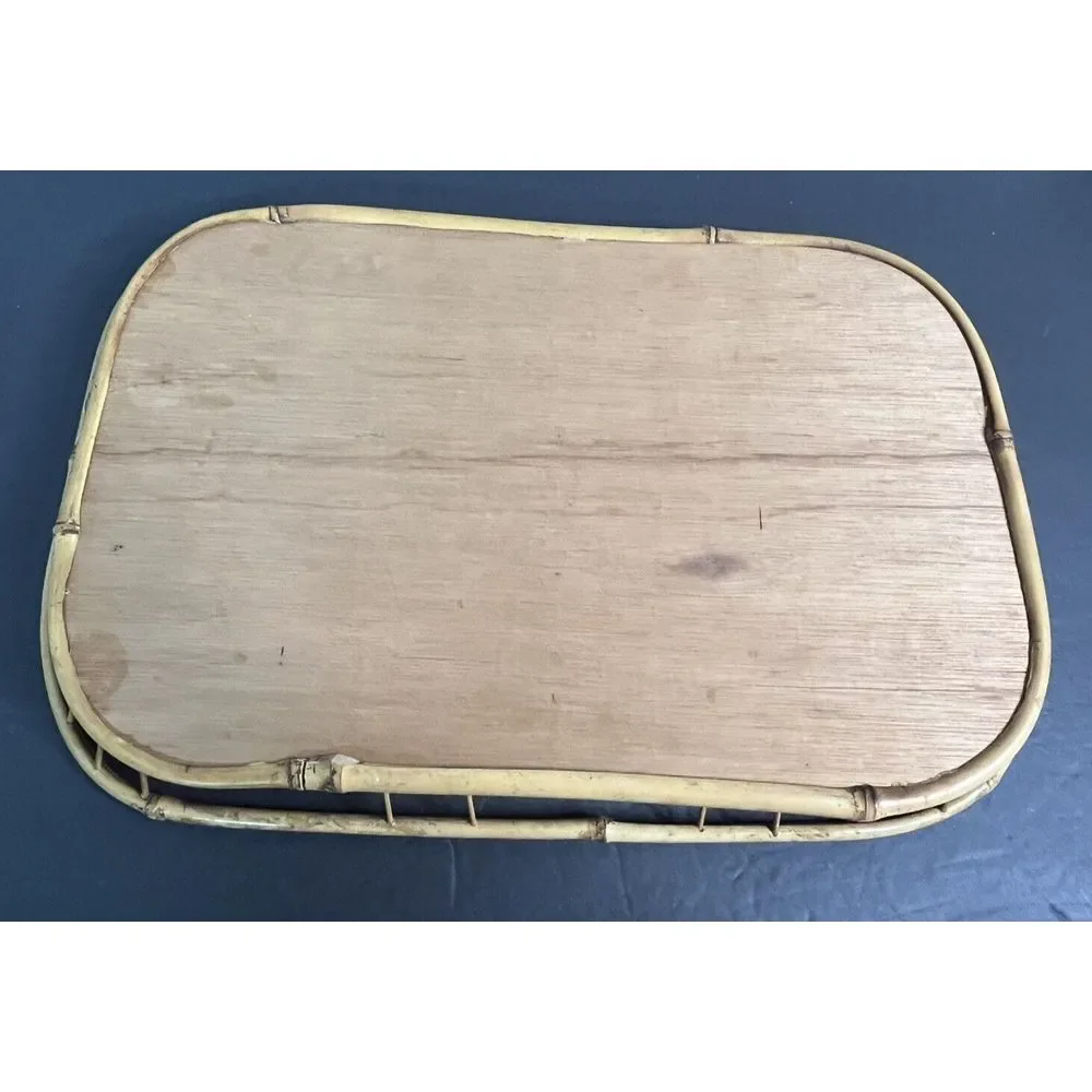 LOT 4 RETRO BAMBOO/RATTAN SERVING TRAYS DINNER/BREAKFAST 1